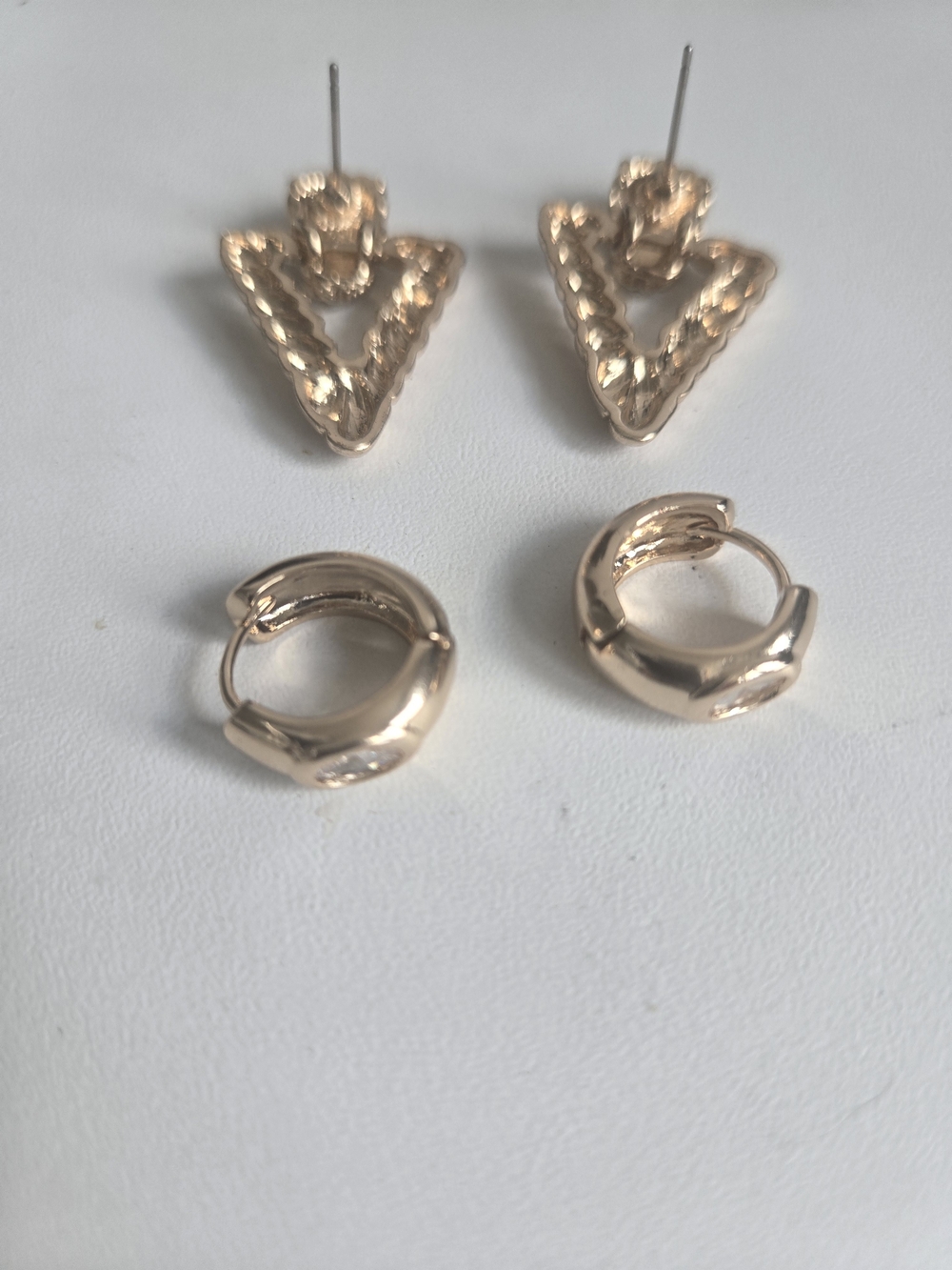 Gold-Tone Rope Triangle & Huggie Earring Set - Picture 3 of 5